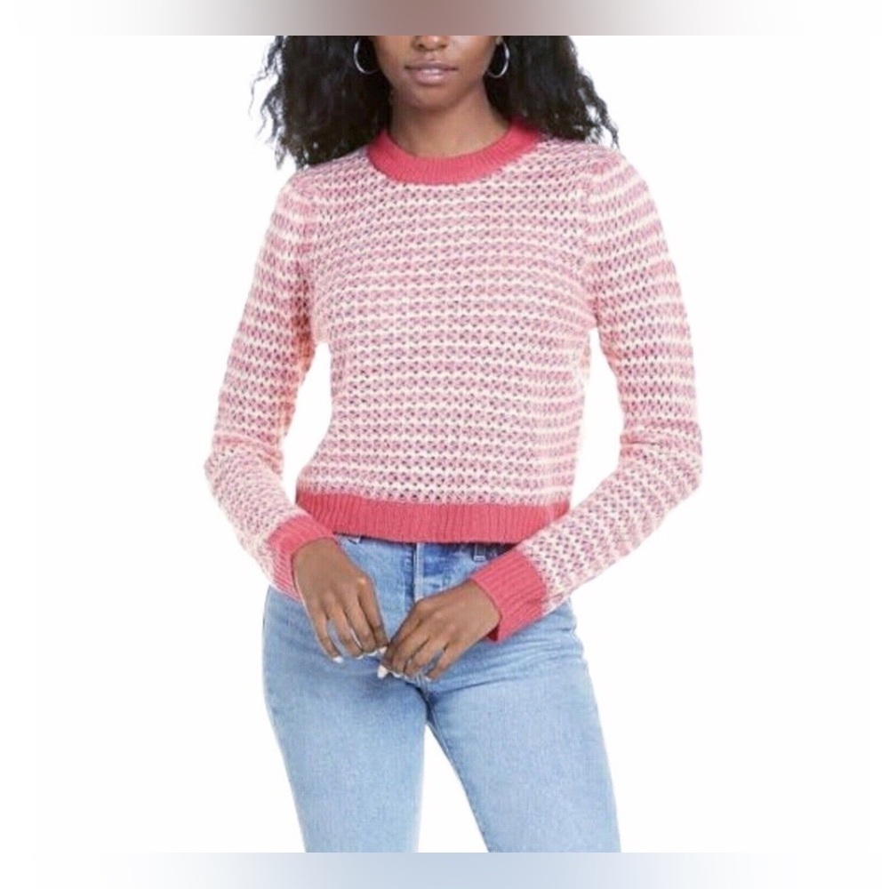 NWOT Wayf pink knit sweater acrylic slim fit small long sleeve white Nordstrom S